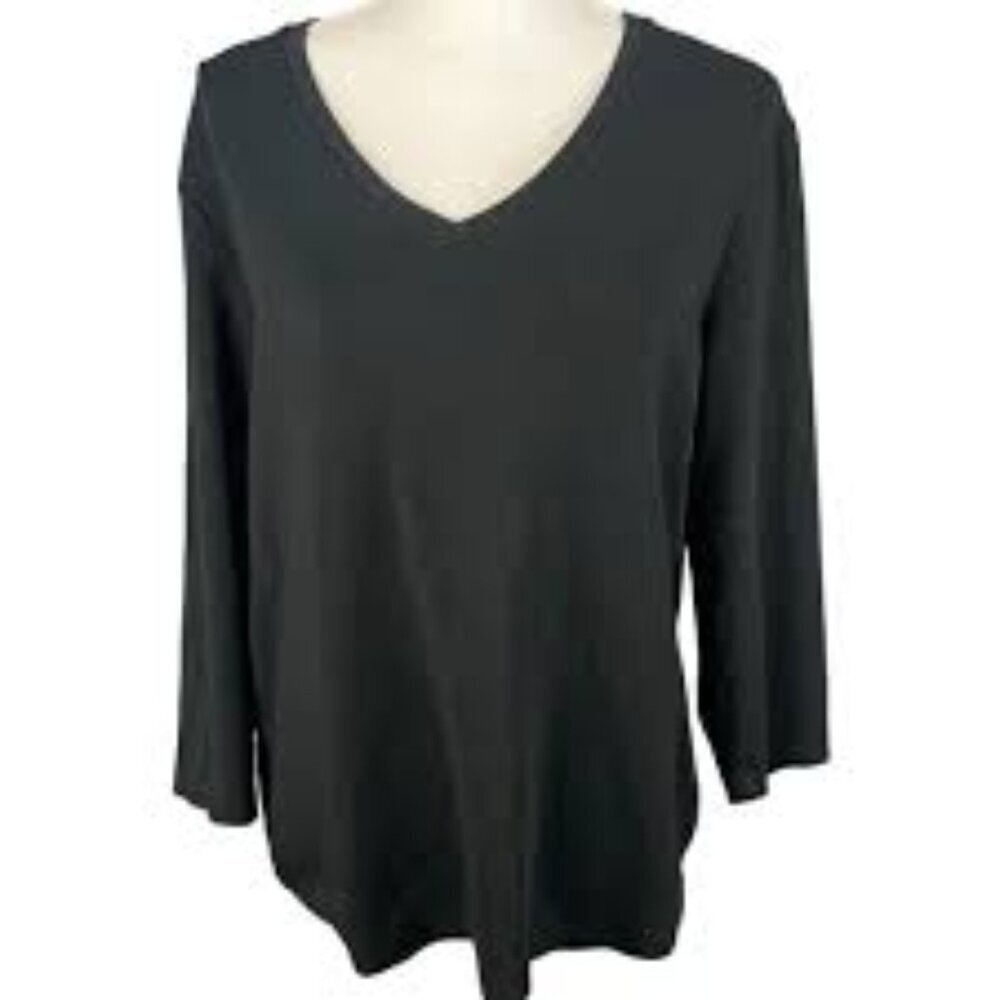 Chico's Travelers Acetate Packable Long Sleeve V Neck Relax Fit Vacay Top